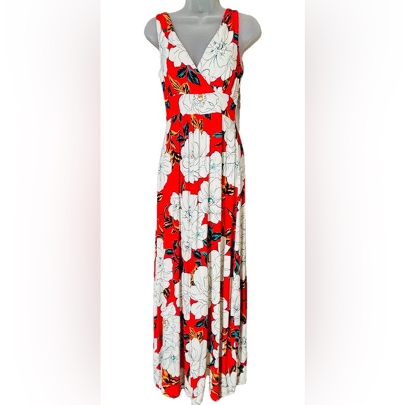 NWT C&C California Maxi Dress Women's Size Small Drop Waist Orange White Floral - Picture 1 of 9